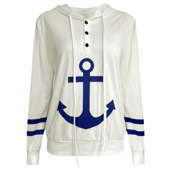 Damen Kapuzenpullover mit maritimem Motiv und strukturiertem Gewebe EB