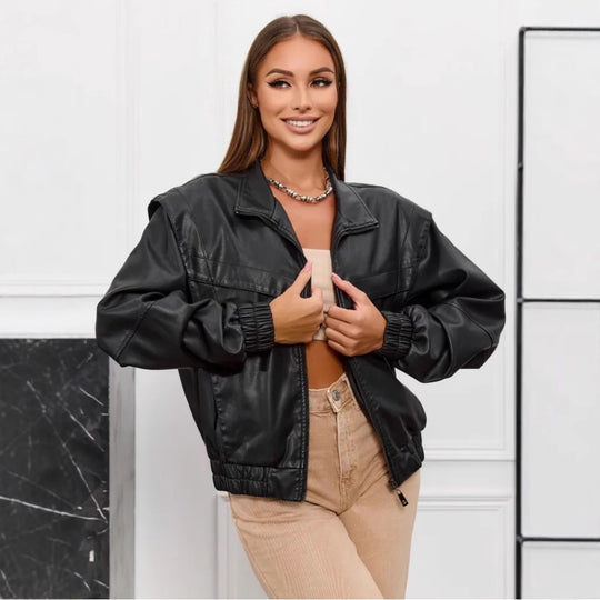 Damen modische Kunstlederjacke EB