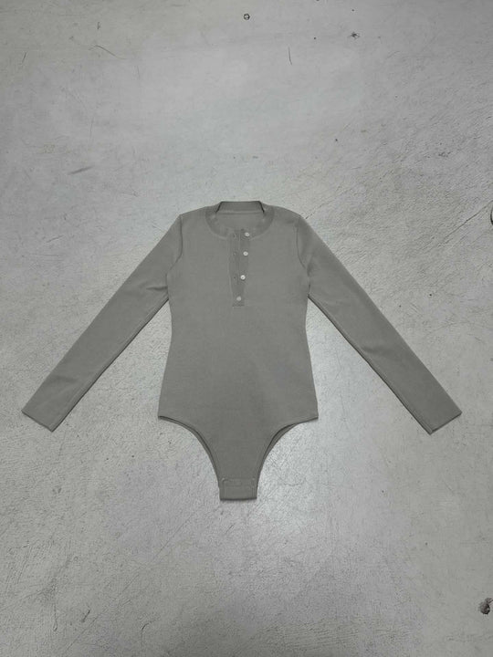 Damen Langarm-Bodysuit mit Knopfleiste und Rippstruktur EB