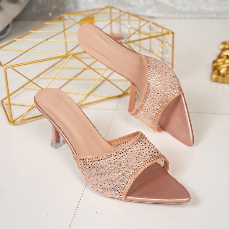 Damen Glamouröse Mules mit funkelnden Strass-Verzierungen EB
