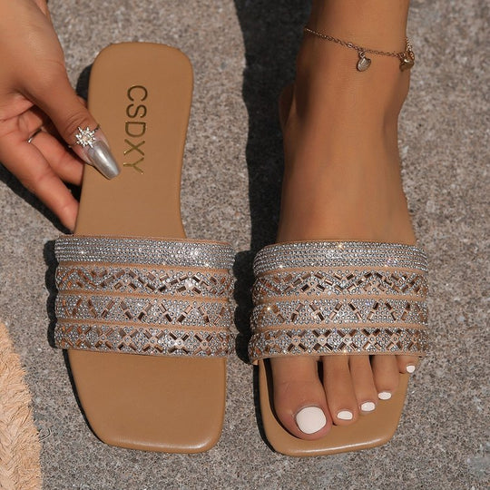 Damen elegante Riemchen-Sandaletten mit glamourösem Strassdesign EB