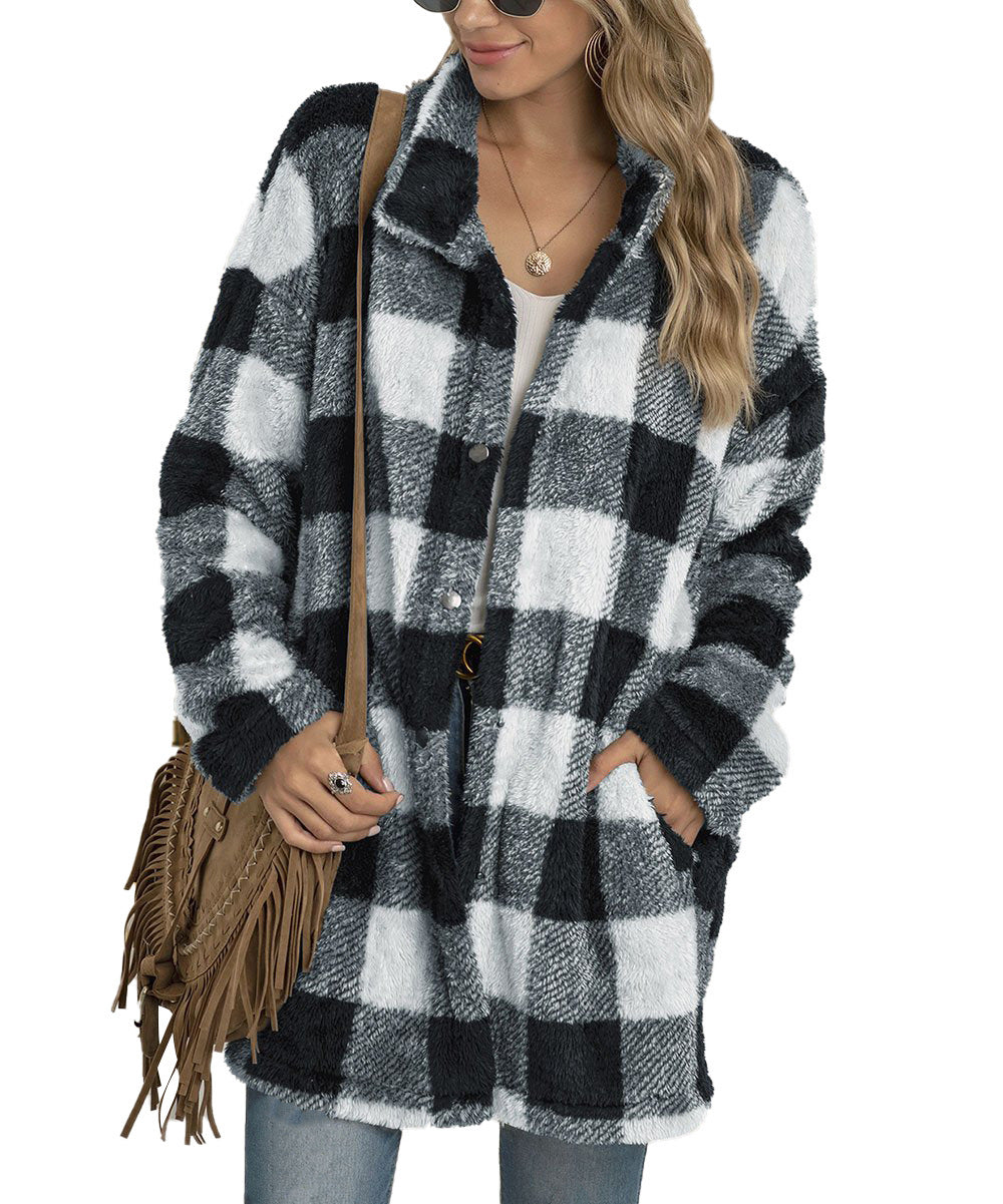 Damen Fleecejacke mit Karomuster und praktischen Taschen EB