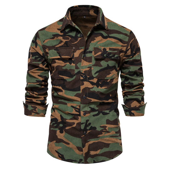 Herren nan feines Cord-Übershirt mit Brustpatten, durchgehender Knopfleiste und körpernaher Silhouette EB