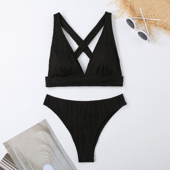 Damen Plissierter Bikini mit Cross-Back-Design EB