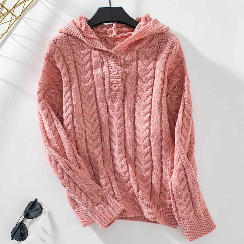 Damen Strickpulli mit Kapuze und Zopfmuster EB