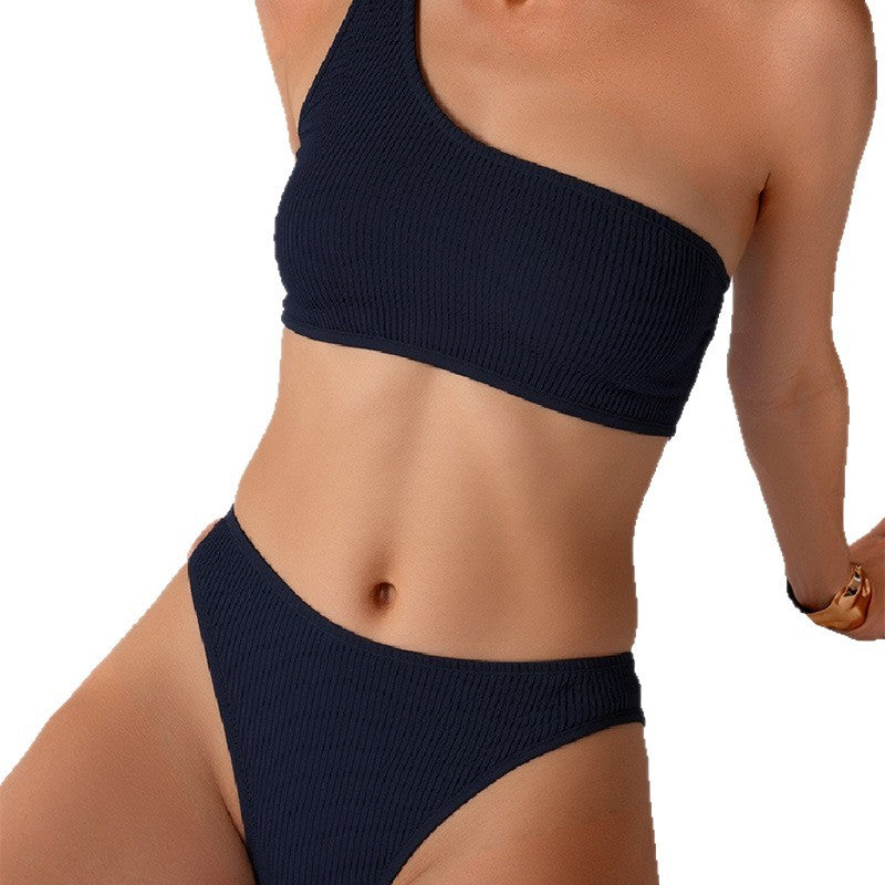 Damen Einseitiger Bikini mit modischem Rippendesign EB