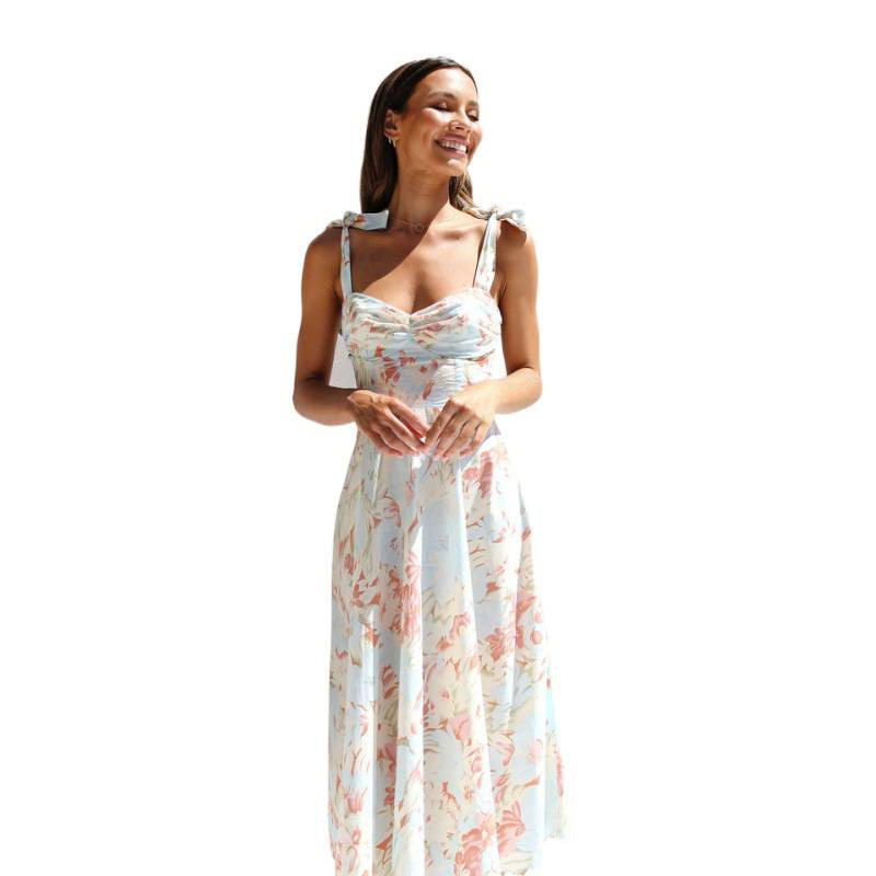 Damen Sommerliches Maxikleid mit verstellbaren Trägern und Raffungen EB