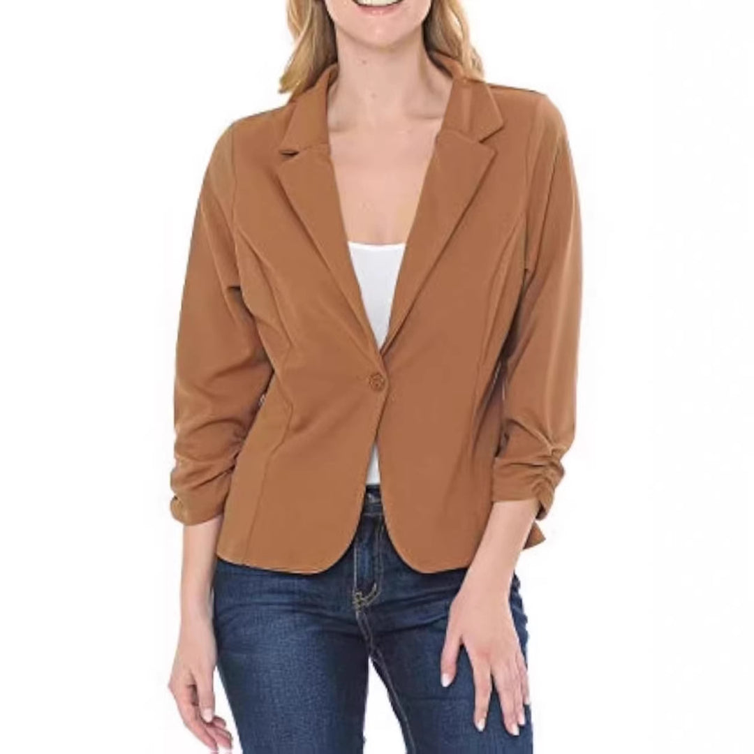Damen taillierter Jersey-Blazer mit Ein-Knopf-Verschluss und dreiviertelärmeln EB