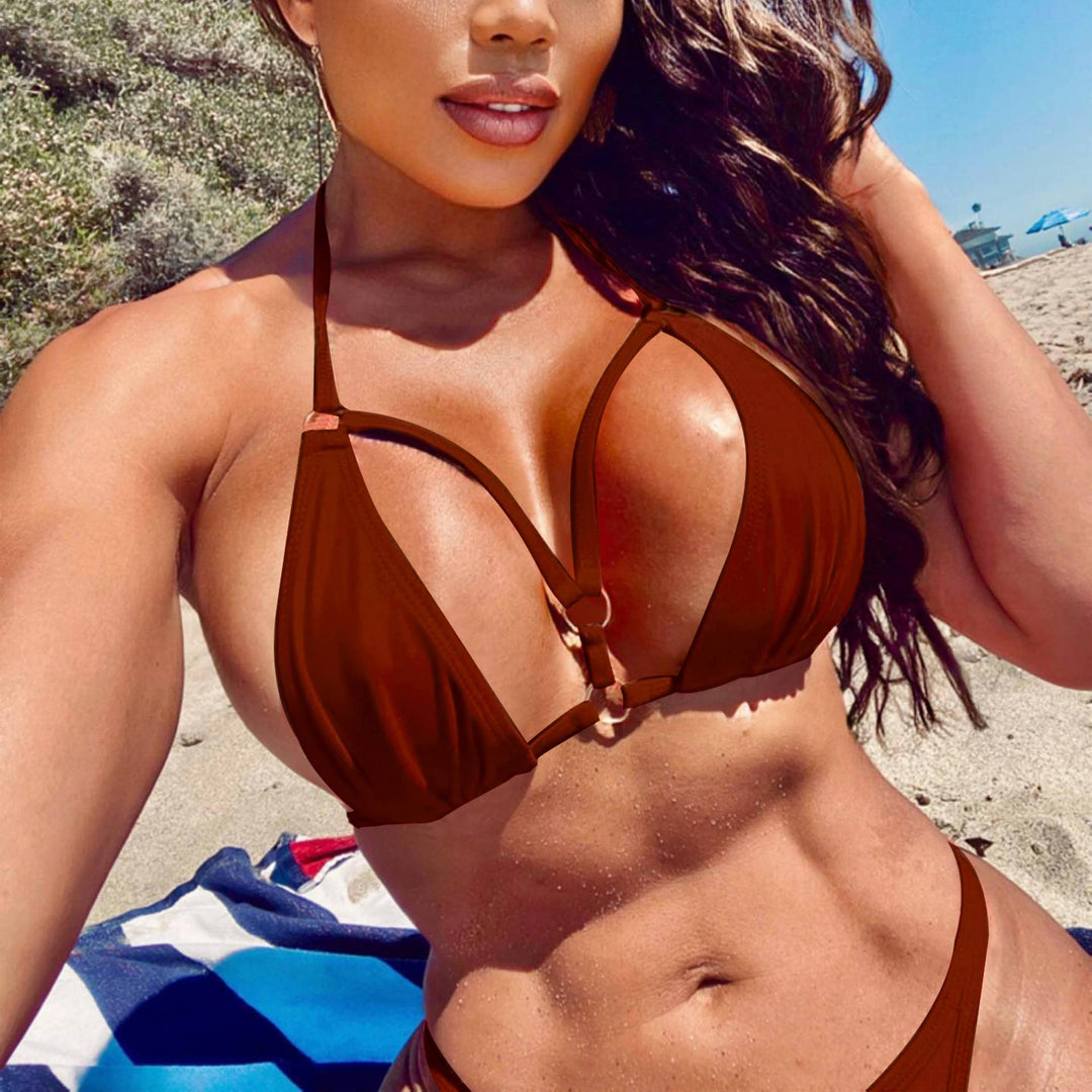 Damen Triangel-Bikini mit verstellbaren Trägern und dekorativen Details EB