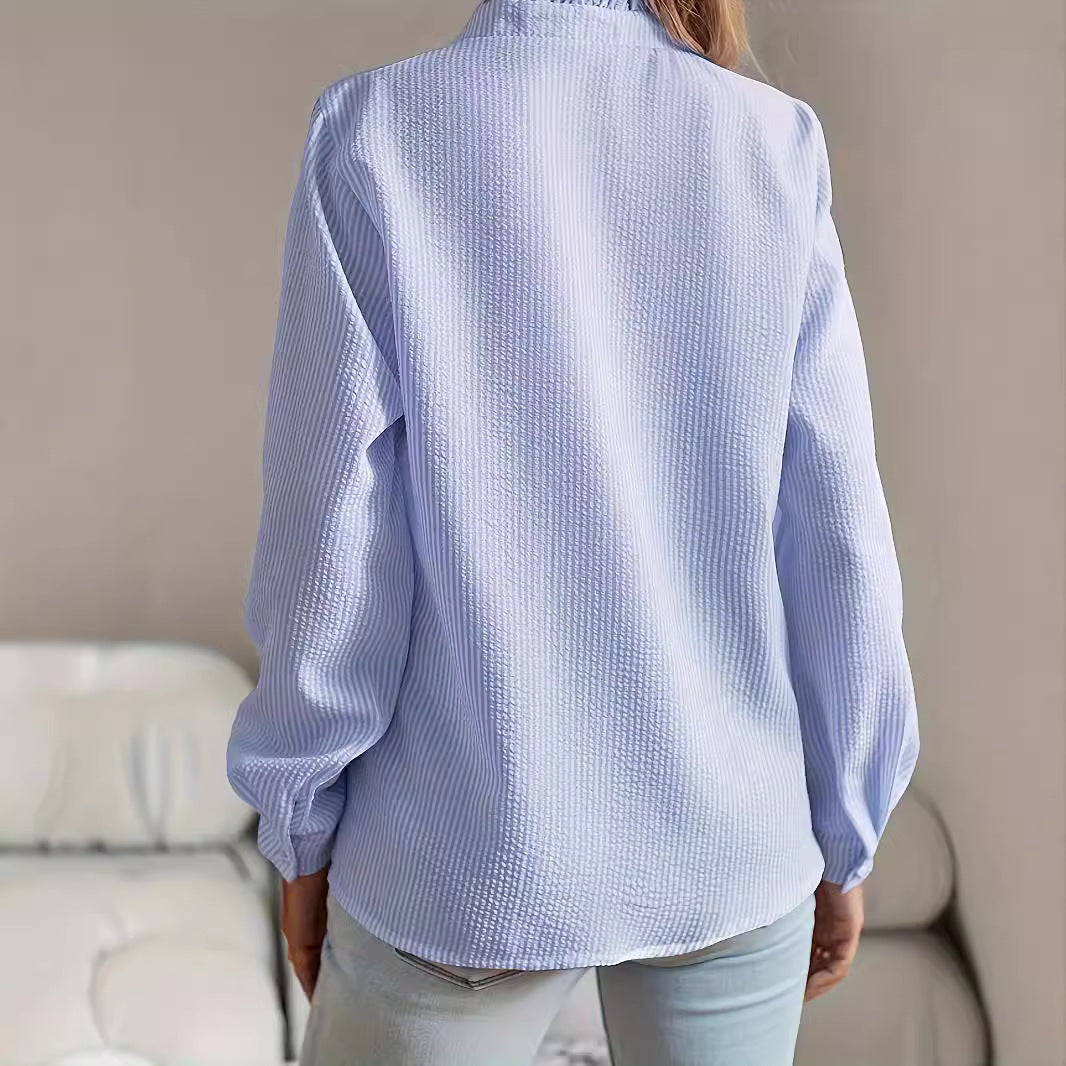Damen elegante Hemdbluse mit Rüschendetails und strukturierter Oberfläche EB