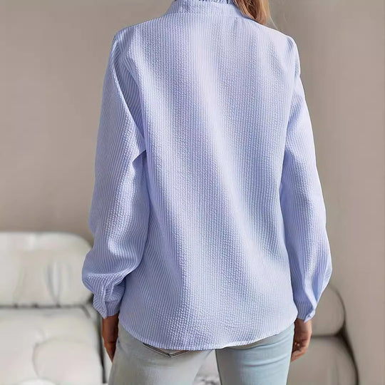 Damen elegante Hemdbluse mit Rüschendetails und strukturierter Oberfläche EB