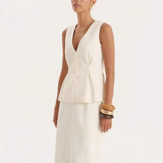 Damen elegante Bluse mit V-Ausschnitt und plissierten Details EB