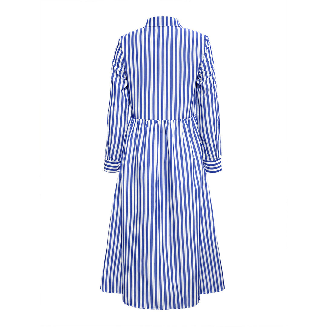 Damen Hemdblusenkleid mit vertikalem Streifenmuster und eleganter Knopfleiste EB