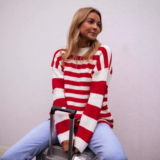 Damen lässiger Streifenpullover mit weitem Schnitt und gemütlichem Material EB