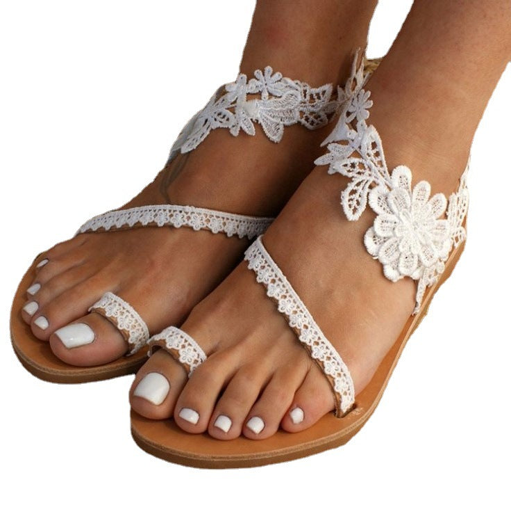 Damen Elegante Sandalen mit Floralen Spitzendetails und Verstellbaren Riemen EB
