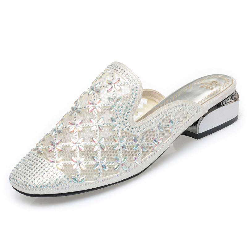 Damen Elegante Slip-On Ballerinas mit funkelndem Strass und floraler Perforation EB