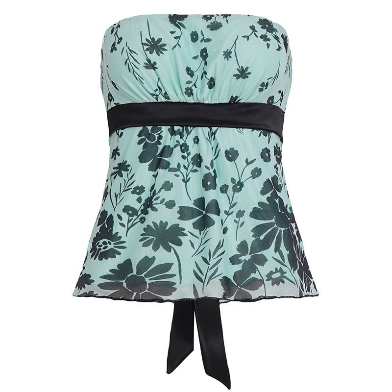 Damen Bandeau-Top mit floralem Druck und verstellbarem Gürtel EB