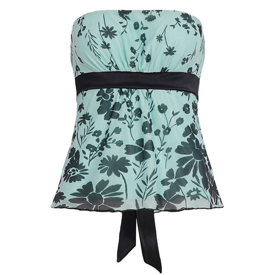 Damen Bandeau-Top mit floralem Druck und verstellbarem Gürtel EB