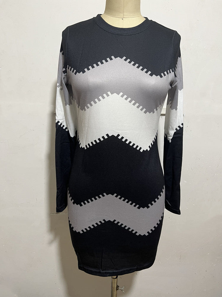 Damen nan Longsleeve-Strickkleid mit Chevron-Muster, geradem Saum und körperumspielender Passform EB