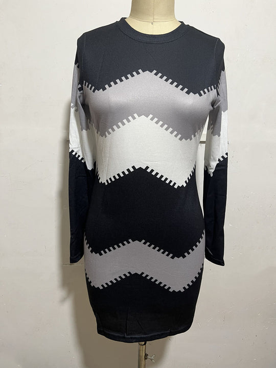 Damen nan Longsleeve-Strickkleid mit Chevron-Muster, geradem Saum und körperumspielender Passform EB