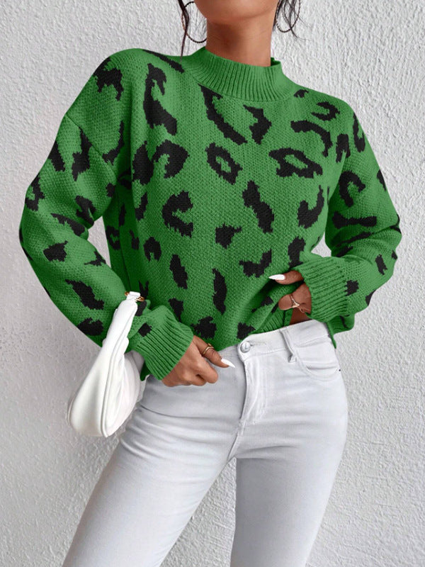 Damen modischer Pullover mit auffälligem Tiermuster und bequemer Passform EB