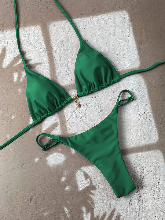 Damen Triangel-Bikini-Set mit verstellbaren Trägern und nahtlosem Design EB
