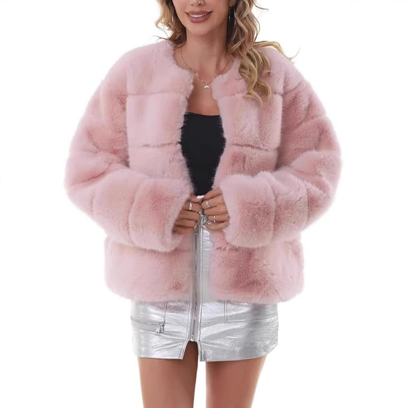 Damen Flauschige Kunstpelzjacke EB