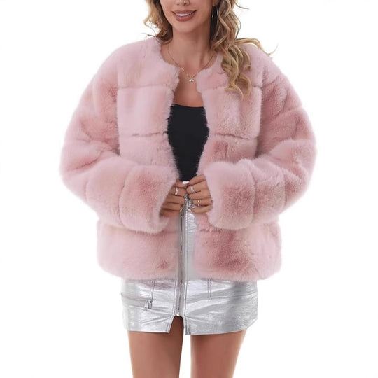 Damen Flauschige Kunstpelzjacke EB