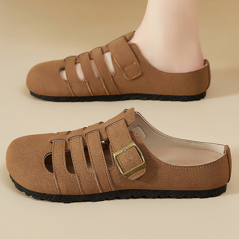 Damen nan geschlossene Sandalen-Halbschuh mit verstellbarer Metallschnalle, atmungsaktiven Cut-Outs und gepolstertem Komfortfußbett EB