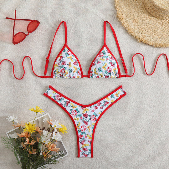 Damen Triangel-Bikini mit floralem Design und verstellbaren Trägern EB