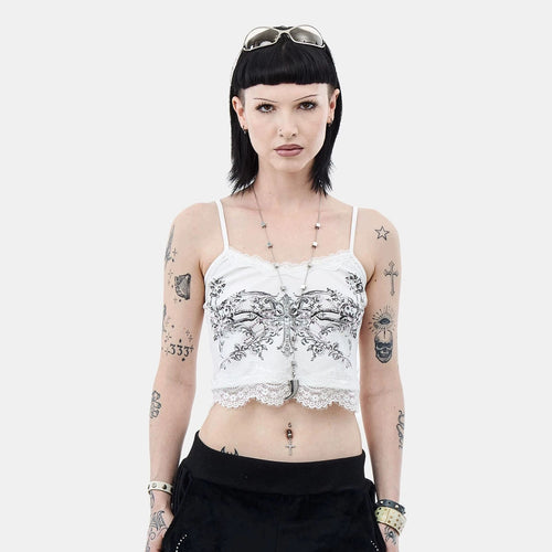 Damen Spitzencamisole mit floralem Druck EB