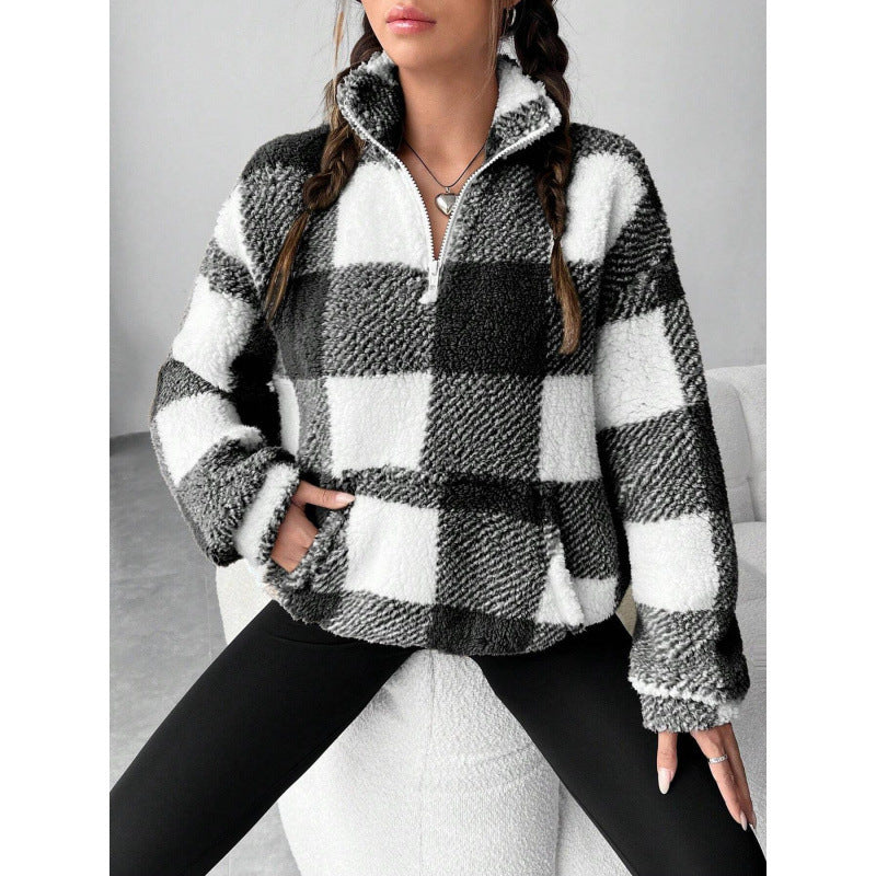 Damen kuscheliger Fleece-Pullover mit hohem Kragen EB
