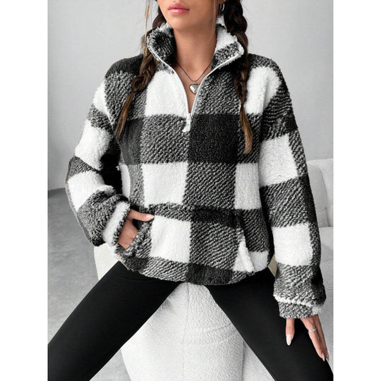 Damen kuscheliger Fleece-Pullover mit hohem Kragen EB