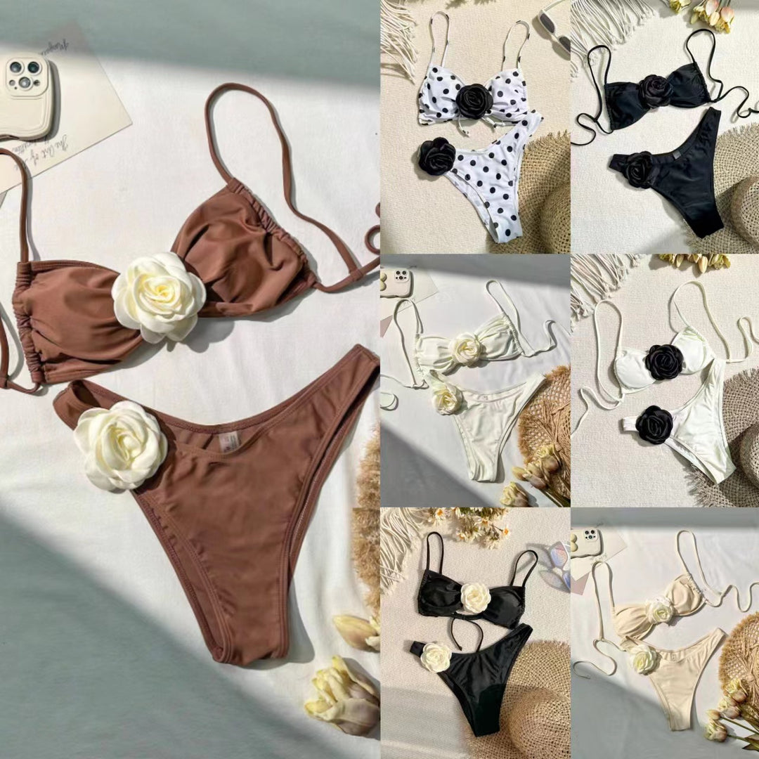 Damen Hochgeschlossener Bikini mit raffinierten Blumenapplikationen EB