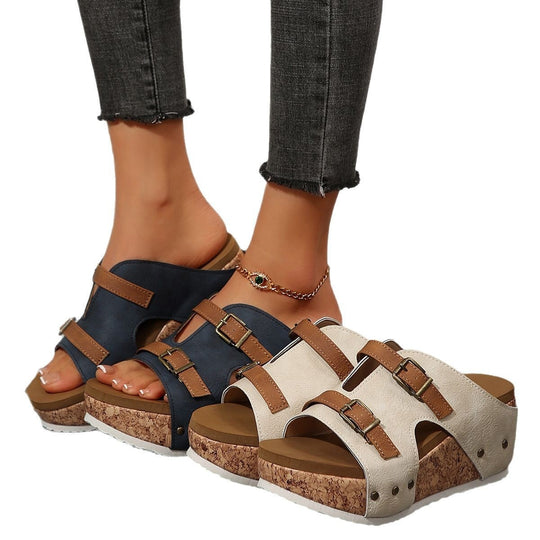 Damen Komfortable Wedge-Pantoletten mit modischem Riemen-Design EB