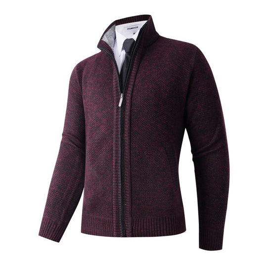 Herren stylische Strickjacke mit hohem Kragen und praktischen Taschen EB