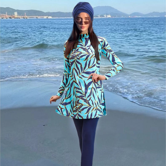 Damen modischer UV-Schutz-Schwimmanzug mit langem Arm und asymmetrischem Saum EB