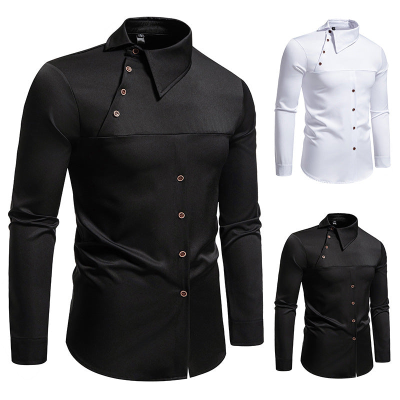 Herren modisches Hemd mit asymmetrischem Kragen und stilvollen Knopfdetails EB