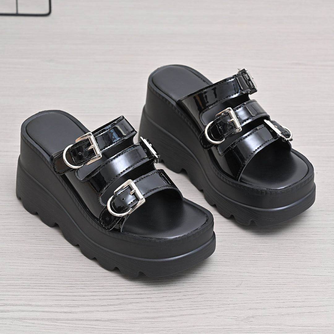 Damen Wedge-Pantoletten mit modischem Doppelriemen-Design und rutschfester Sohle EB