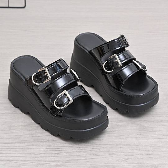 Damen Wedge-Pantoletten mit modischem Doppelriemen-Design und rutschfester Sohle EB