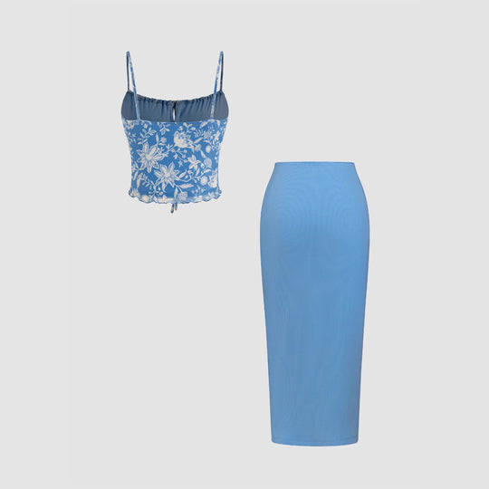 Damen Modisches Crop-Top und figurbetonte Midi-Rock Set EB