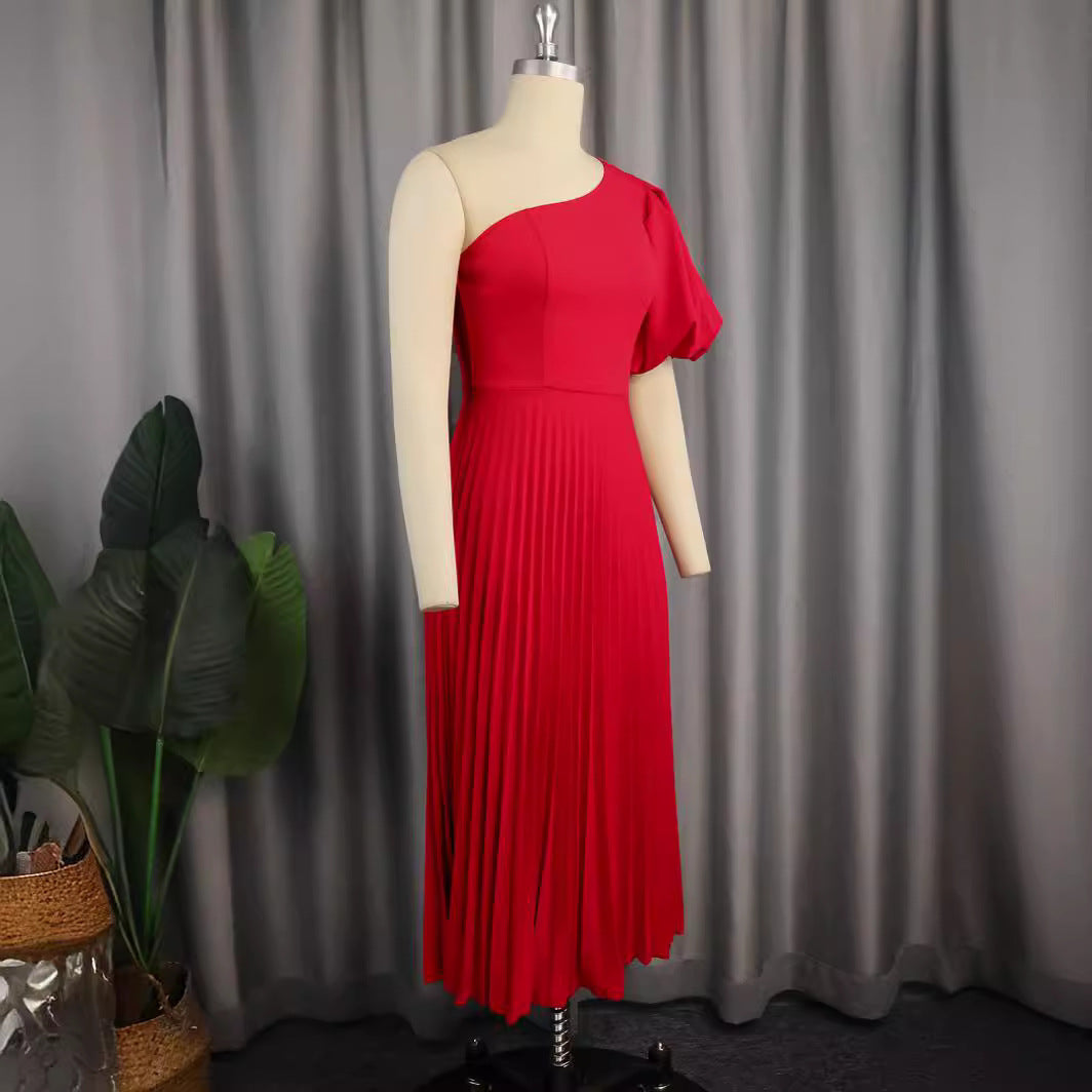 Damen Elegantes asymmetrisches Faltenkleid EB