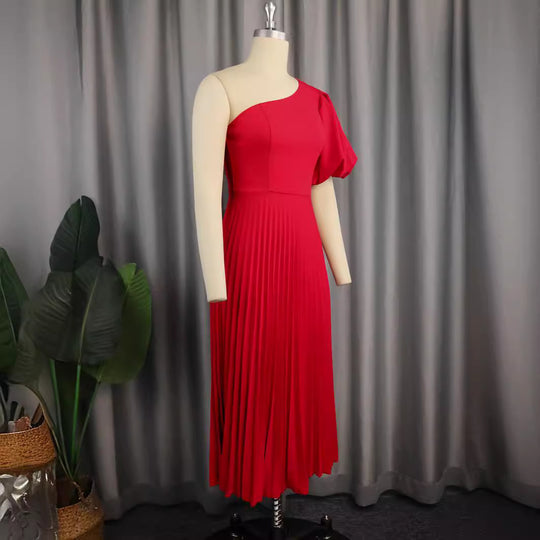 Damen Elegantes asymmetrisches Faltenkleid EB