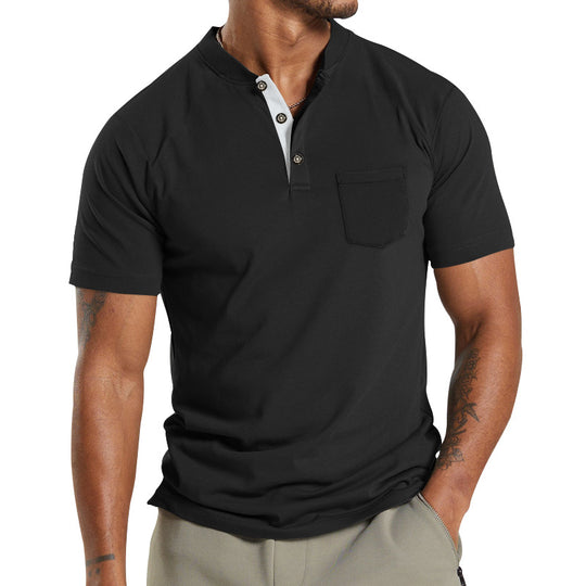 Herren Kurzarm-Henley-T-Shirt mit praktischer Brusttasche und modernem Kragen EB