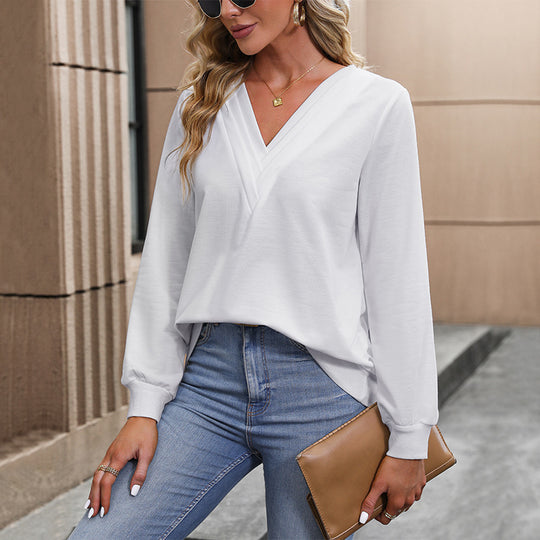 Damen elegantes V-Ausschnitt Langarmoberteil EB