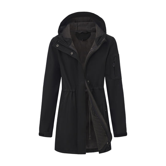 Damen nan funktionaler Softshell-Parka mit Teddyfleece-Futter, Kapuze und Taillenzug EB