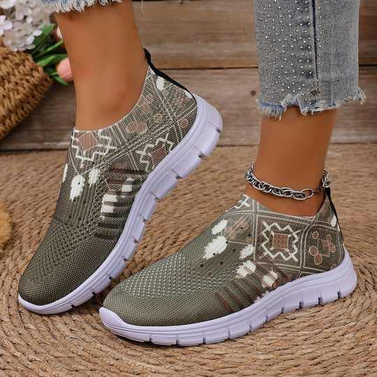 Damen Komfortable Slip-On Sneakers mit modischem Mustermix EB