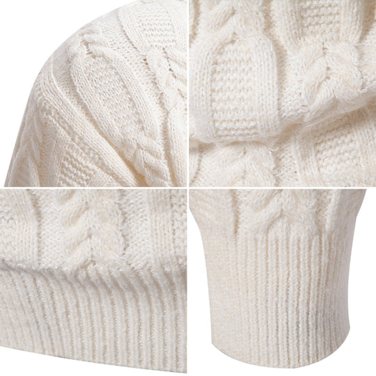 Herren Grobstrickpullover mit modernem Zopfmuster und Rundhalsausschnitt EB