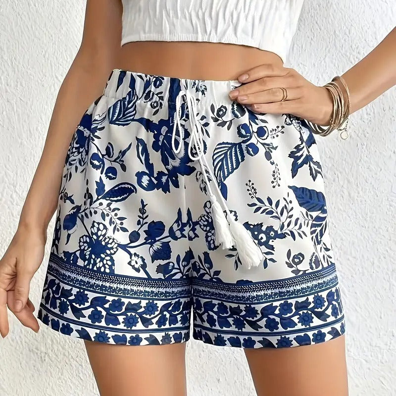 Damen Freizeitshorts mit floralem Muster und elastischem Bund EB