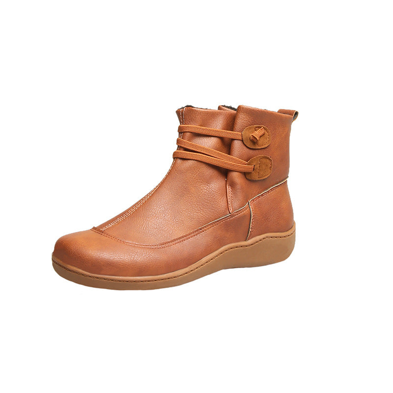 Damen nan gefütterte knöchelhohe Winterstiefelette mit elastischem Zierriemen, dekorativen Knopfdetails und rutschfester Leichtsohle EB